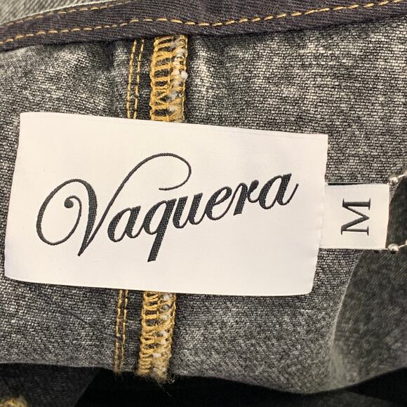 M Grey Cotton Denim Contrast Stitch Oversized Drop Waist Deep V-Neck Dress - Picture 5 of 6